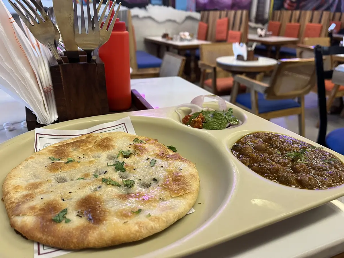 Amritsari kulcha served with chickpeas