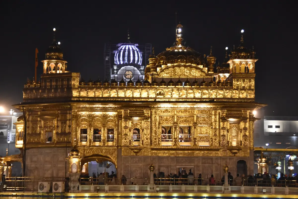 Harmandir Sahib lit up at night