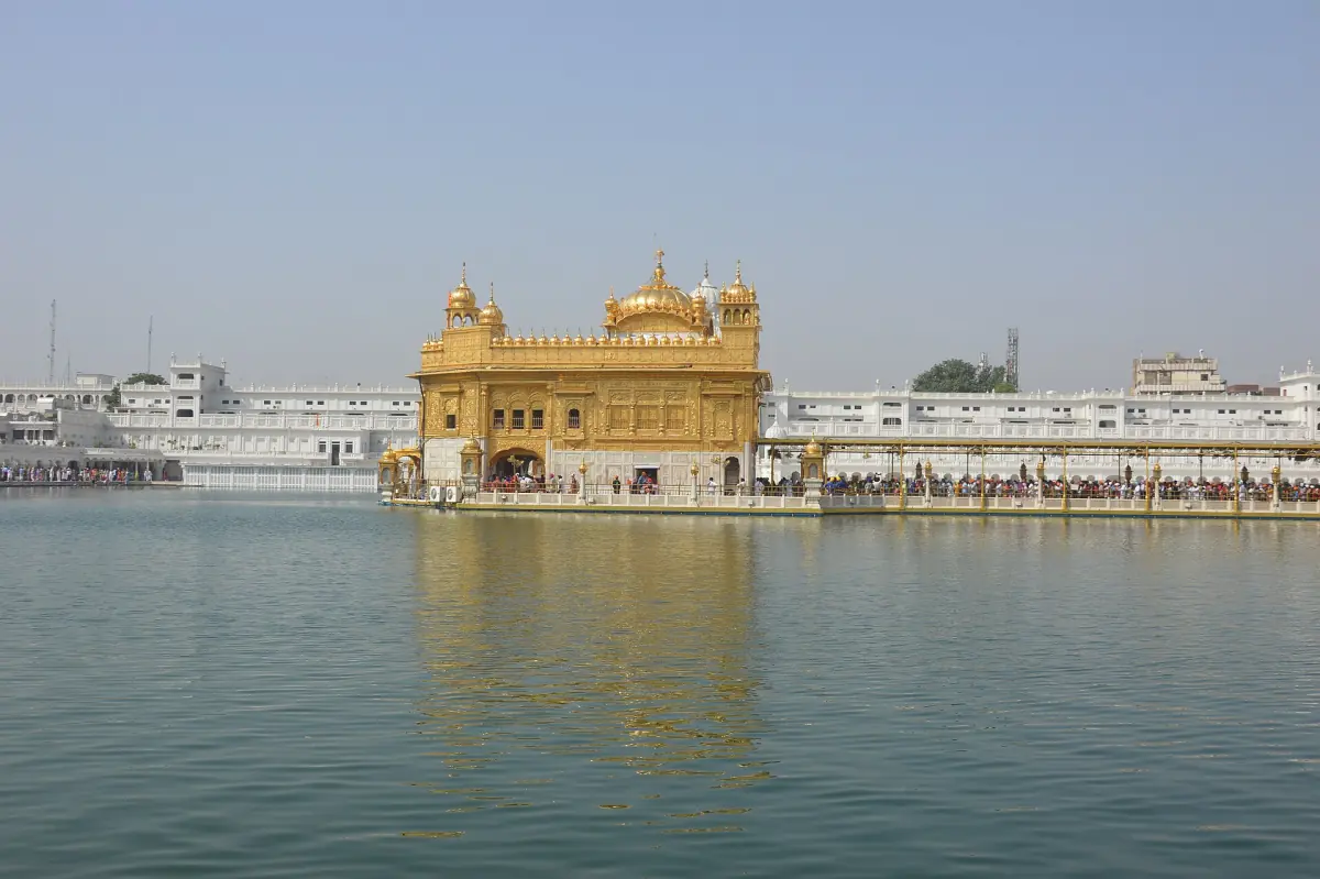 The temple reflected in calm water