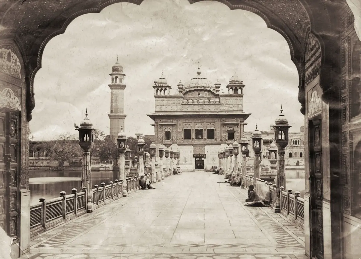 Historic photograph of the walkway to the temple